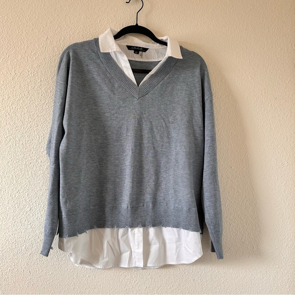 Charles B Layered Collar Sweater Tip Women Size Large